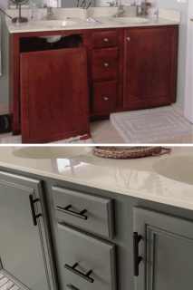 before and after painting bathroom cabinets