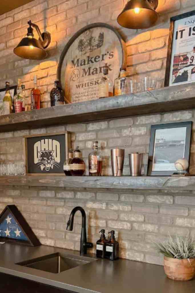 faux brick bar shelves