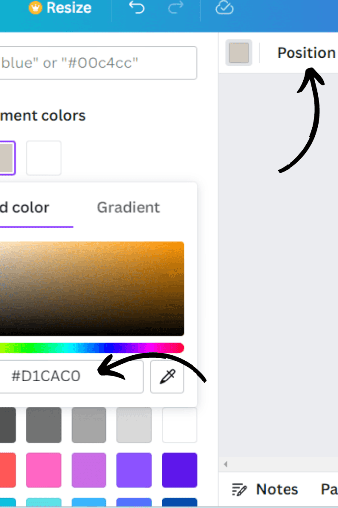 how to add paint color hex code in canva