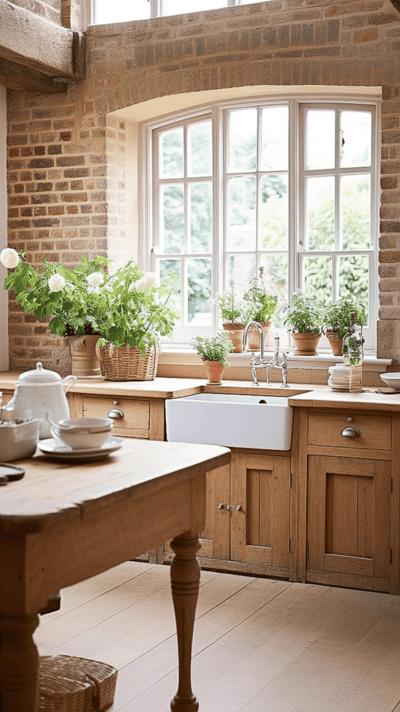 rustic brick kitchen wall